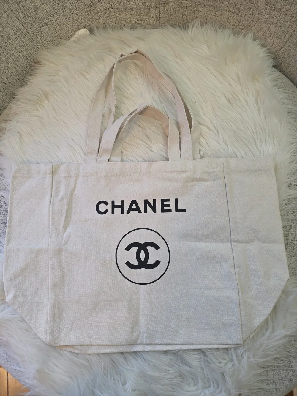 Beige Canvas Tote Bag - Large
